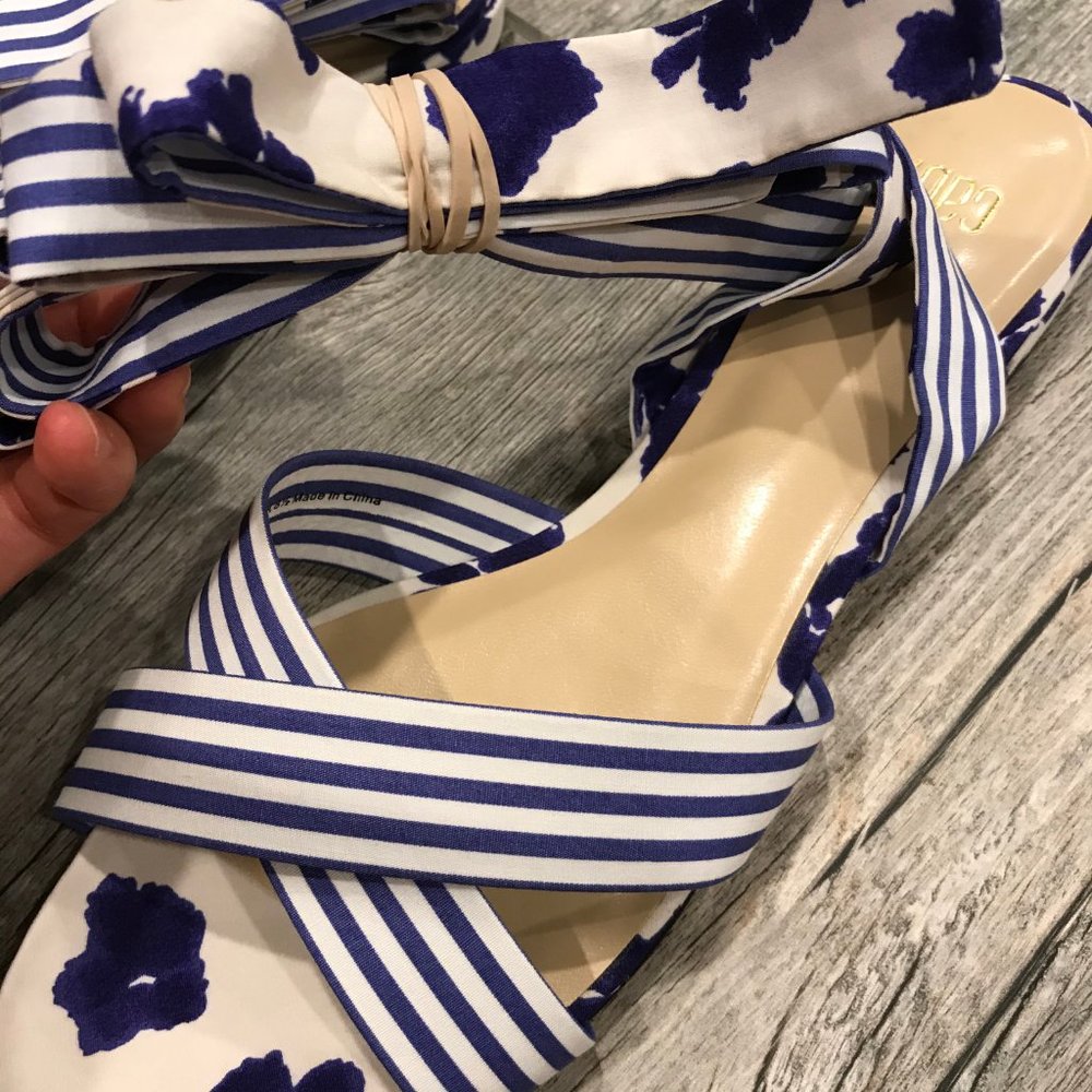 CAbi NWOT! Tied Up Floral Stripe Ankle Wrap Sandal - Picture 6 of 11